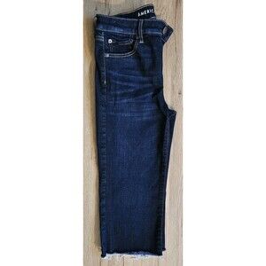American Eagle High-Rise Crop Flare Raw Hem Super Stretch Womens Capri 4R Dark